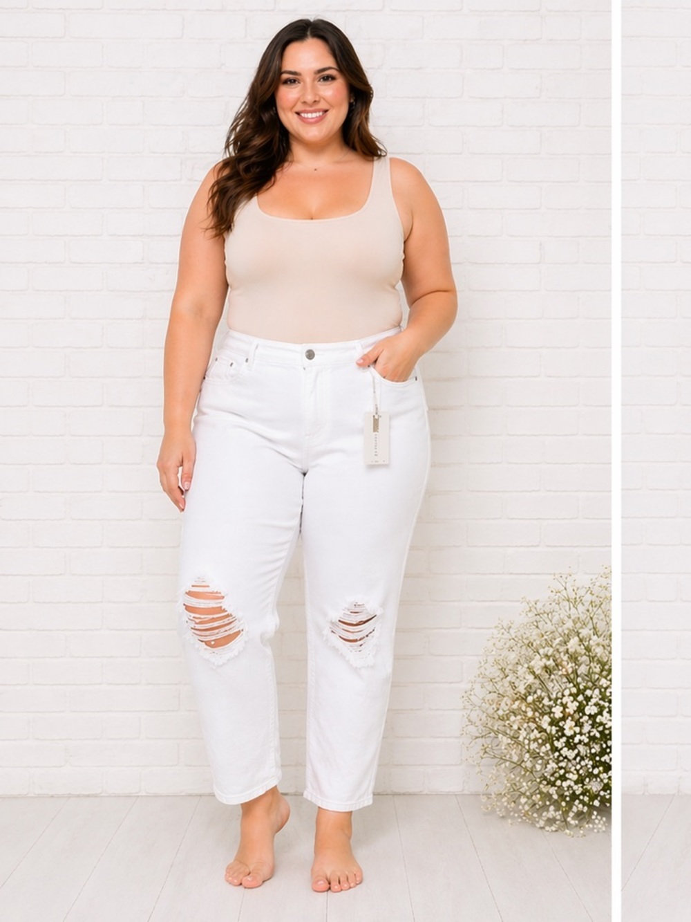 Good American NWT 90’s Duster Natural Fray Straight Leg Jeans in White Size 18